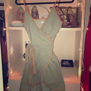 Mint green/orange trim wrap dress